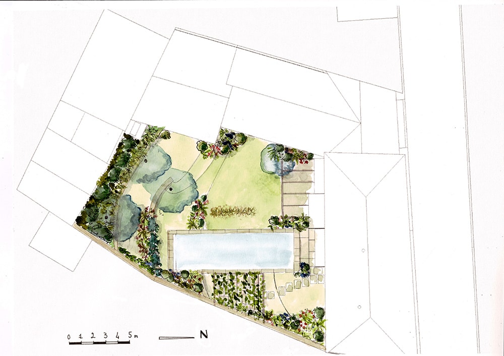 plan de masse à l'aquarelle