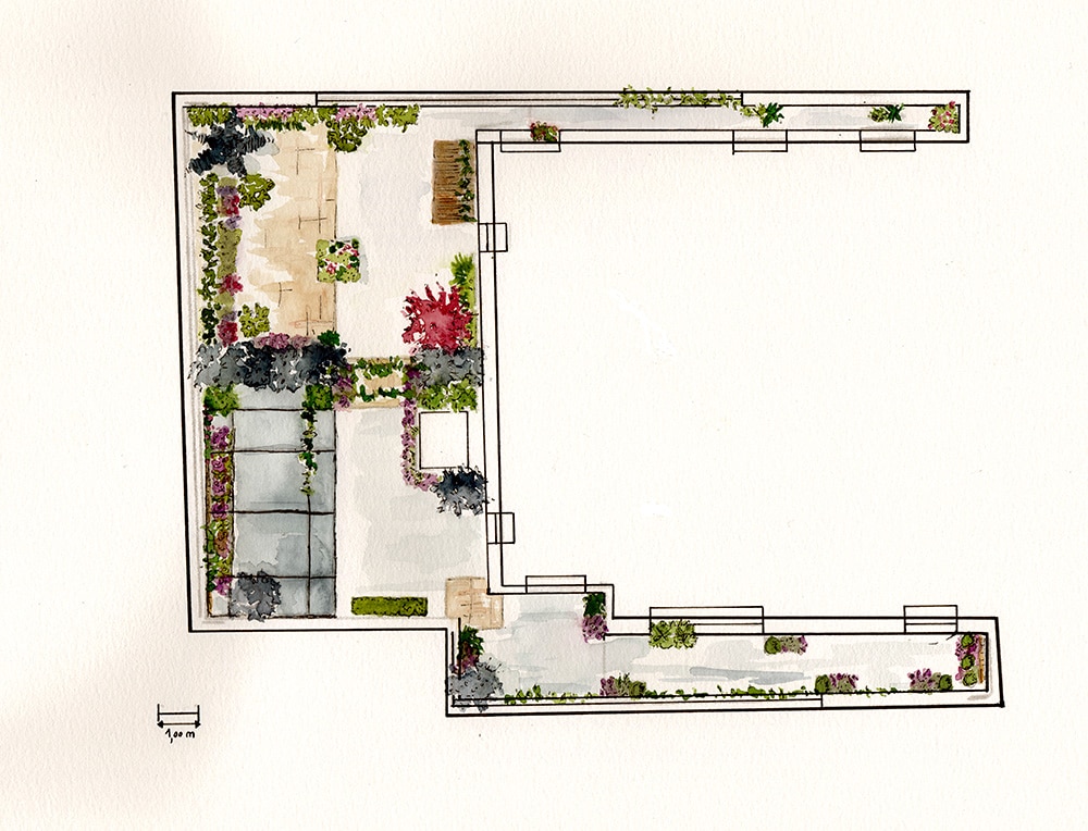 Exubérance végétale - terrasse de 100 m2 avec arche et pergola - Fontenay sous Bois