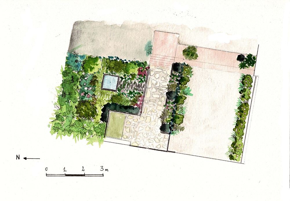 ONDE VERDOYANTE plan de masse à l'aquarelle