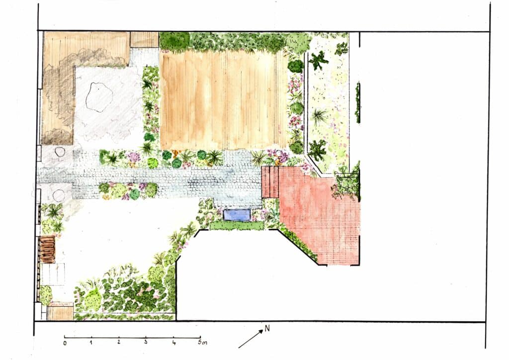 jardin de ville et plan masse à la main