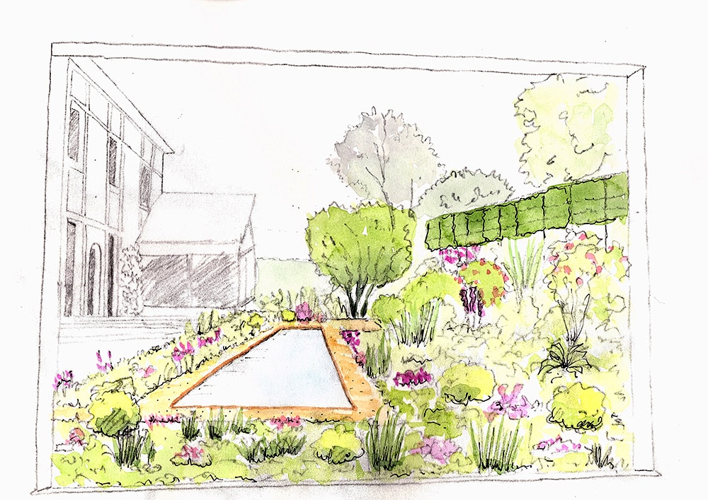 Miroir d'eau fleuri dans le Perche